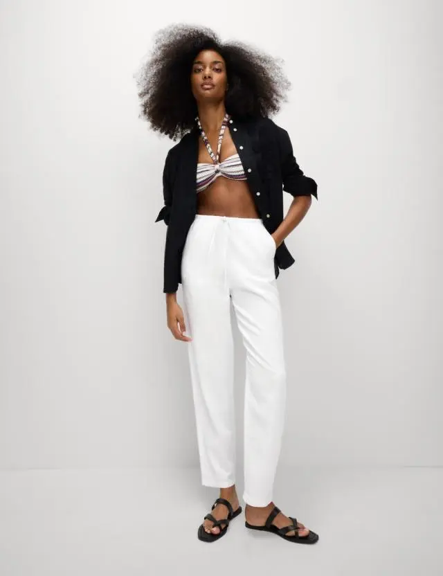 M&S Women's Linen-Rich Drawstring Tapered Trousers