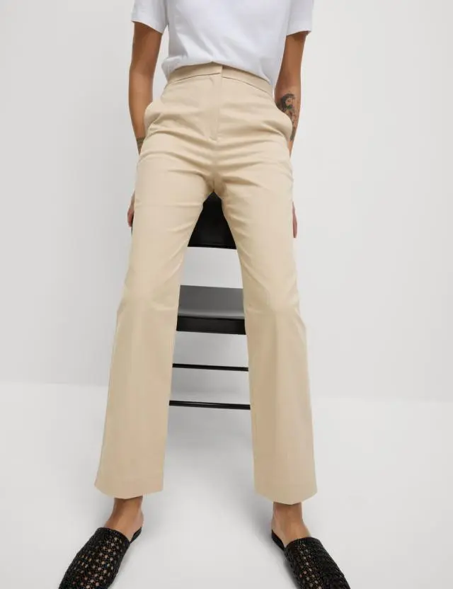 M&S Cotton Rich Straight Leg Ankle Grazer Trousers Buff