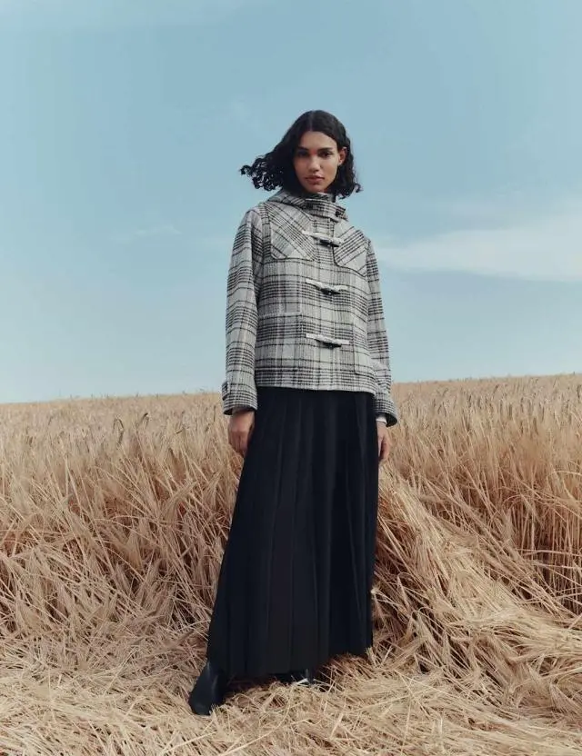 M&S Women's Checked Hooded Duffle Coat With Wool