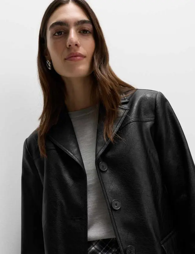 M&S Women's Cracked Single Breasted Blazer Coat