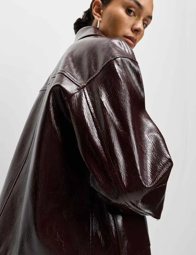 M&S Women's Faux Leather Lacquered Harrington Jacket