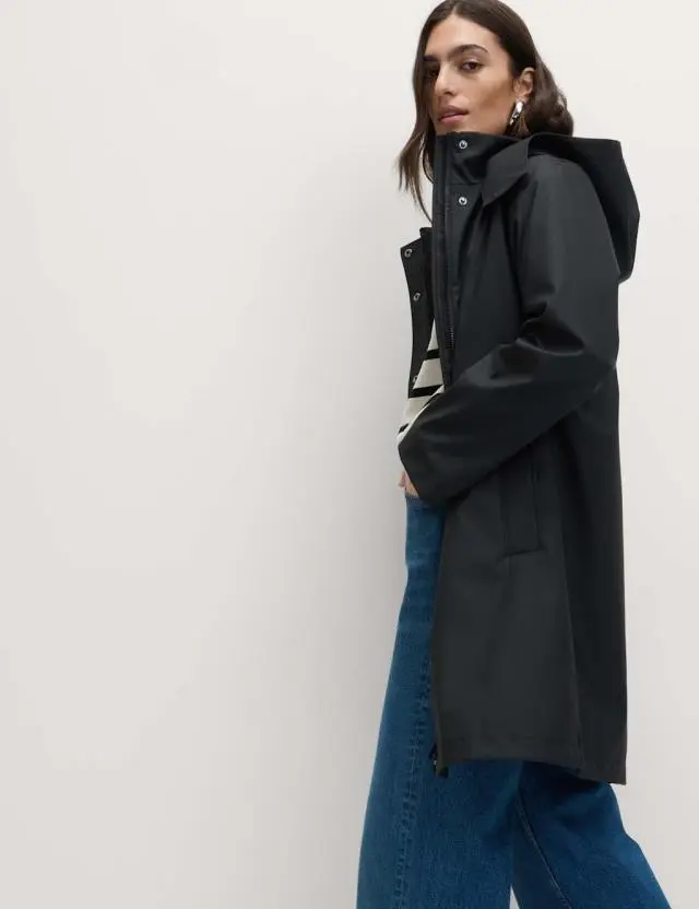 M&S Women's Rubber Funnel Neck Rain Parka Coat