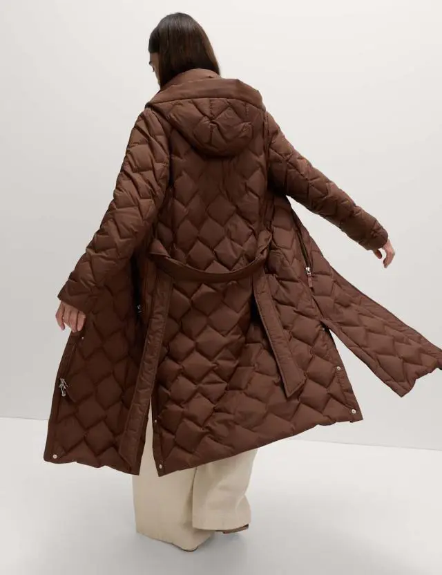 M&S Women's Feather & Down Quilted Zig Zag Coat