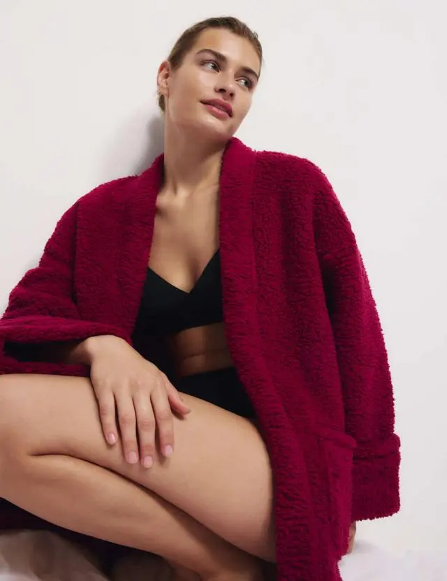 M&S Women's Teddy Borg Wrap Lounge Cardigan