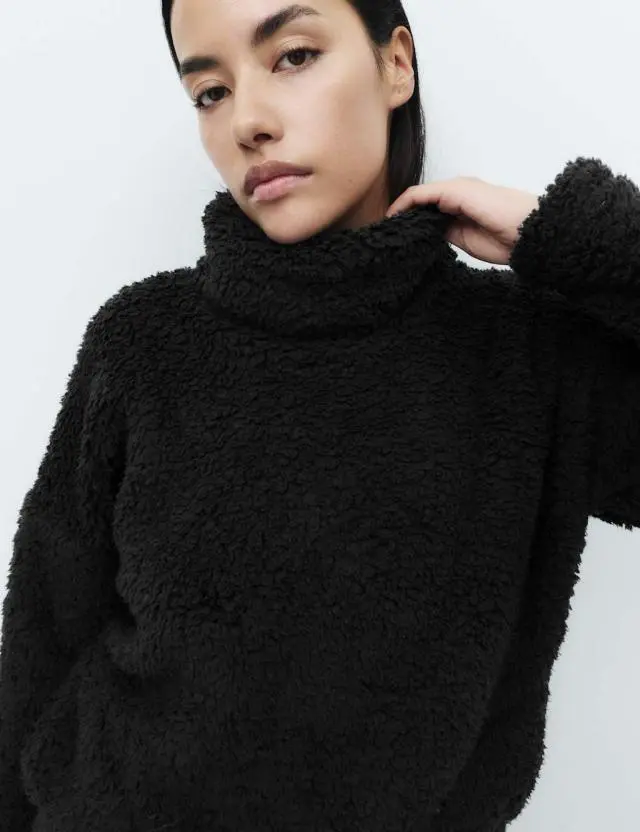 M&S Women's Teddy Borg Funnel Neck Lounge Sweatshirt