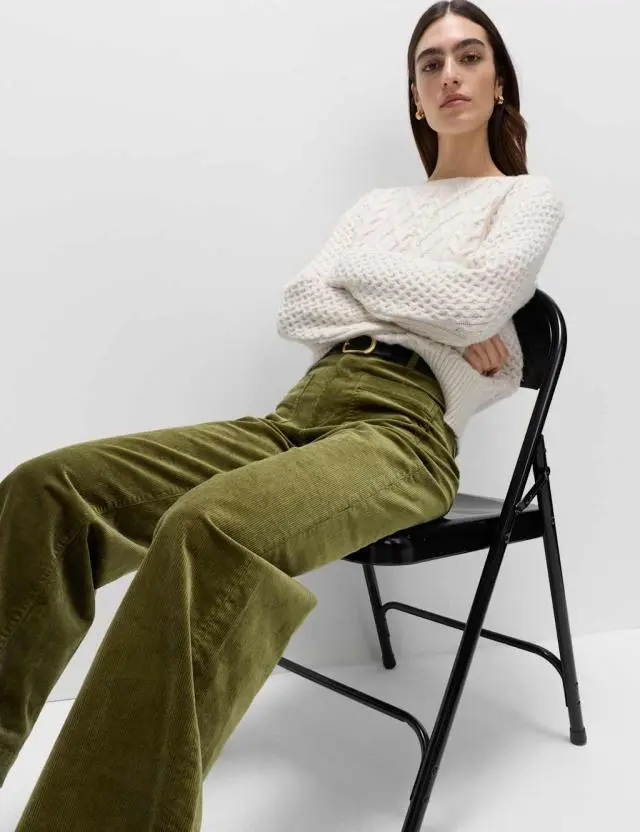 M&S Cord Wide Leg Trousers Olive