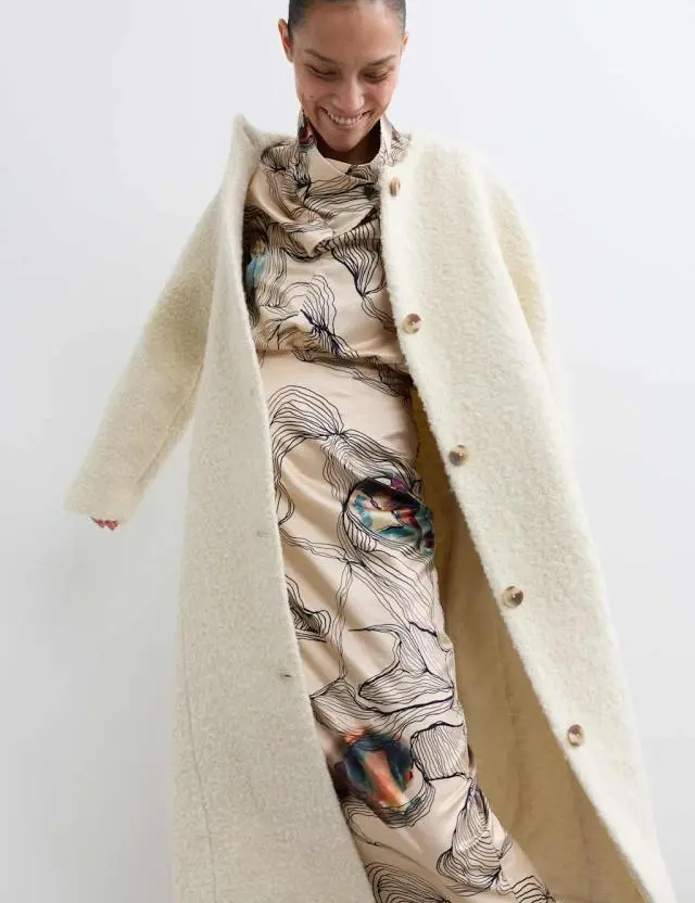 Jaeger Women's Wool Rich Bouclé Collarless Coat with Mohair