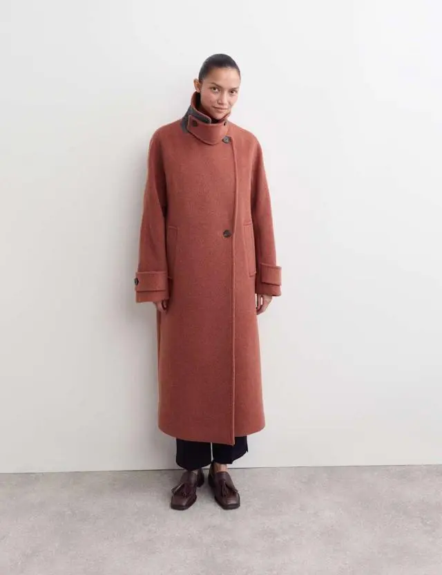 Jaeger Women's Pure Wool Notch Neck Longline Wrap Coat