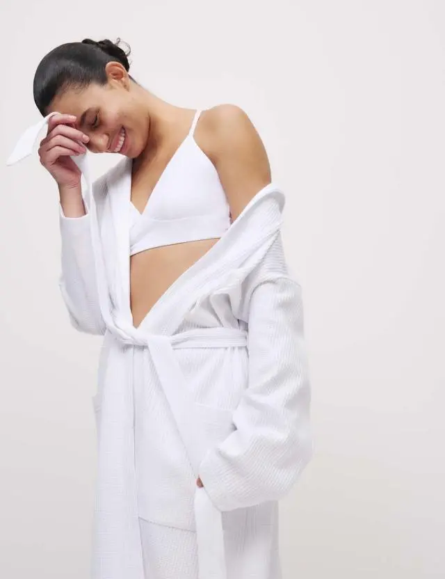 M&S Jersey Waffle Dressing Gown White