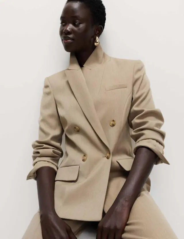 M&S Tailored Double Breasted Oversized Blazer Khaki