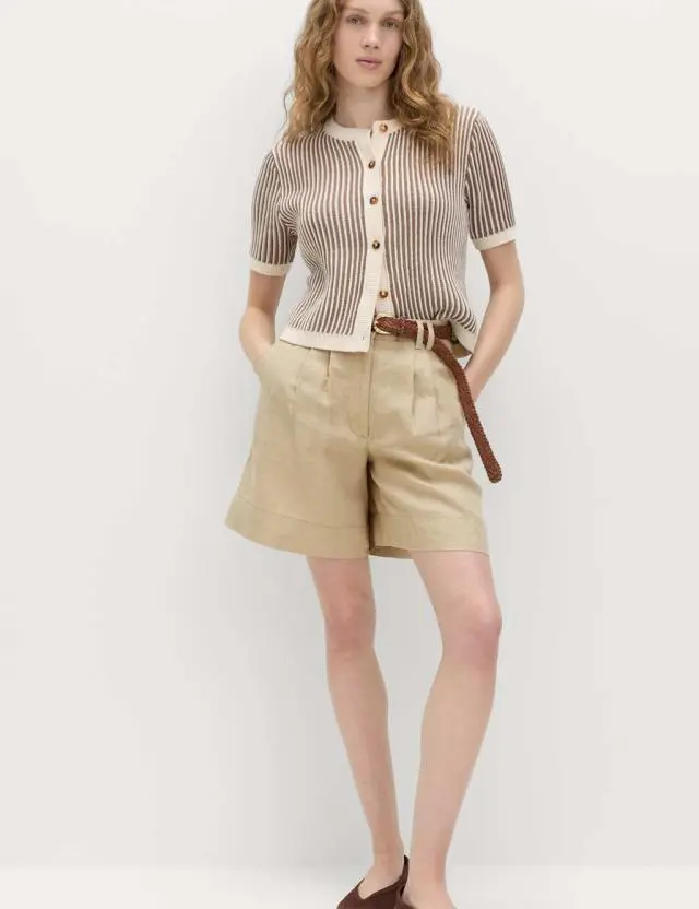 M&S Pure Linen High Waisted Shorts Sandstone