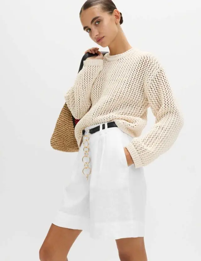 M&S Pure Linen High Waisted Shorts White