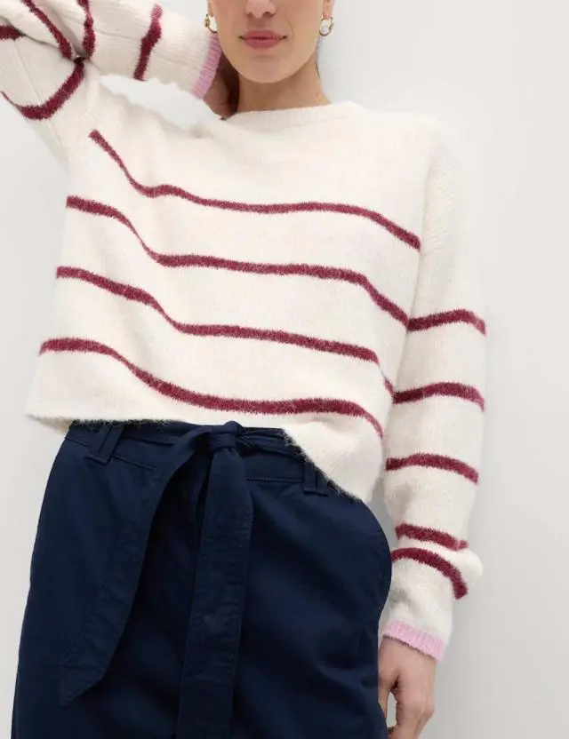 M&S Pure Cotton Belted Straight Leg Trousers Navy