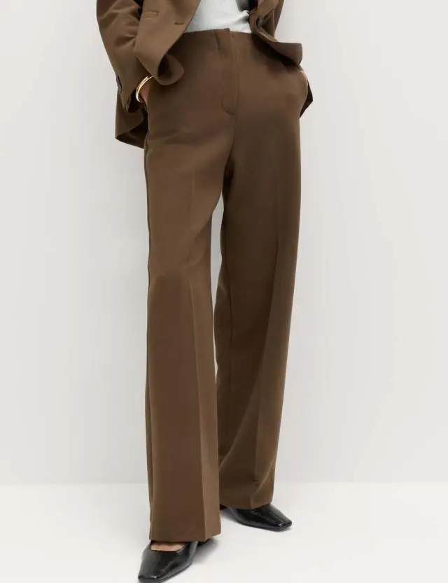 M&S Tailored Relaxed Straight Leg Trousers Khaki