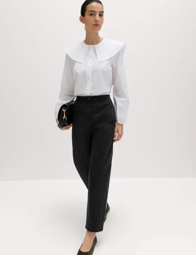 M&S Pure Cotton Elasticated Waist Carrot Leg Trousers Black