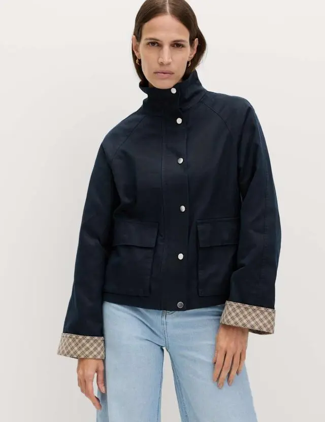 M&S Waxed Cotton Rich Jacket Midnight Navy