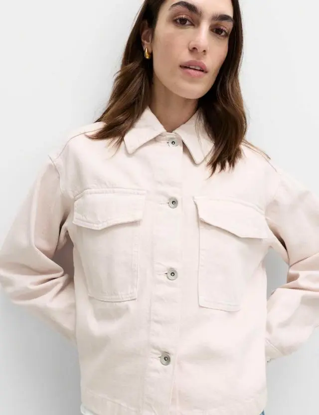 M&S Pure Cotton Denim Shacket Pink