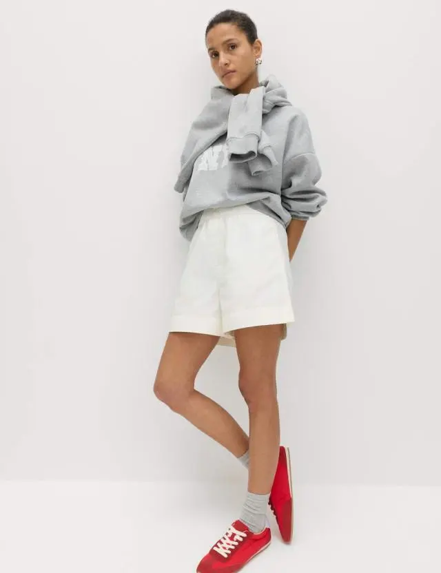 M&S Pure Cotton Poplin High Waisted Shorts Ecru