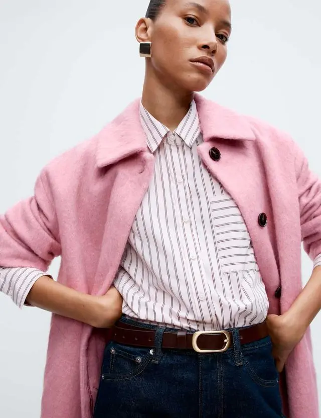 M&S Pure Cotton Striped Shirt Pink Mix