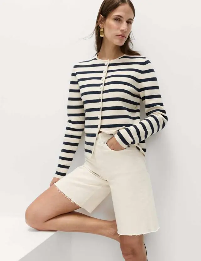 M&S Pure Cotton High Waisted Bermuda Short Ecru