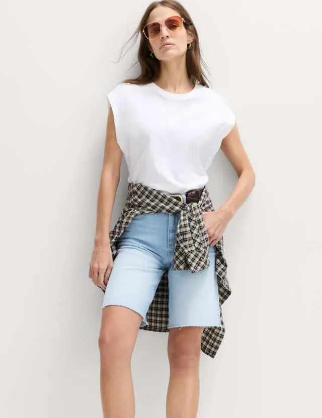 M&S Pure Cotton High Waisted Bermuda Short Light Indigo