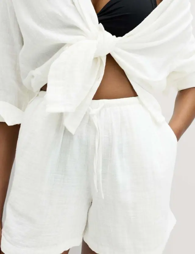 M&S Pure Cotton Double Cloth Shorts Soft White