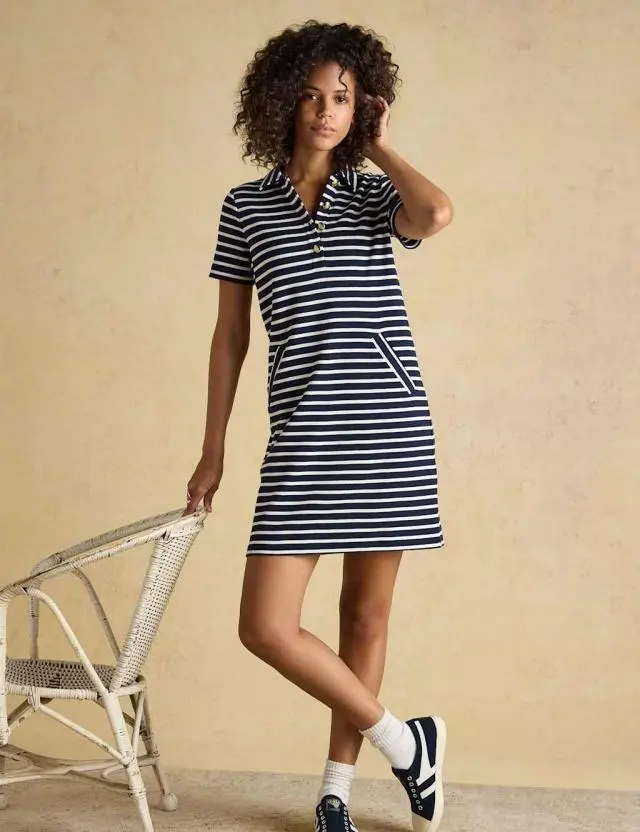 Joules Pure Cotton Striped Mini Shirt Dress Navy Mix