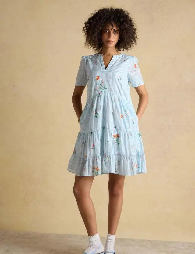 Joules Pure Cotton Striped Floral V