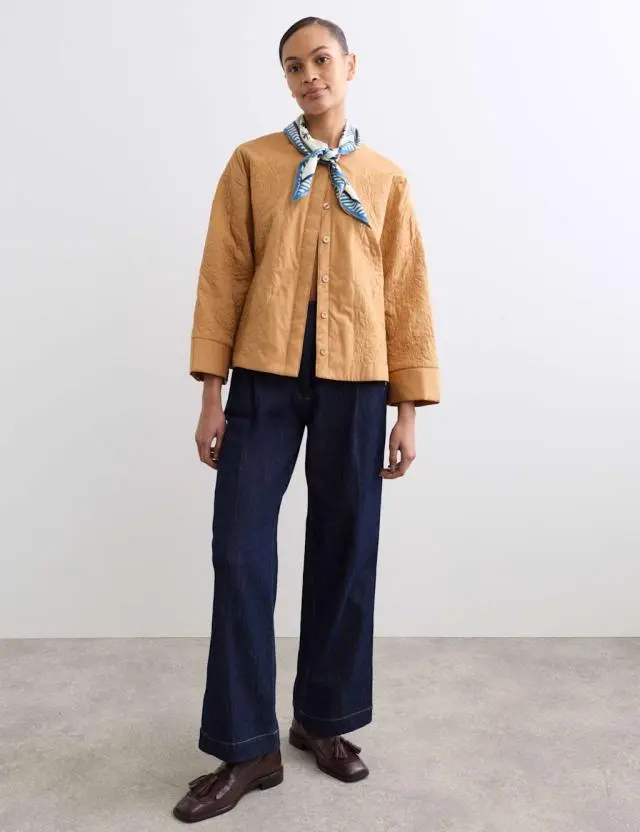 JAEGER Pure Cotton Embroidered Quilted Jacket Gold