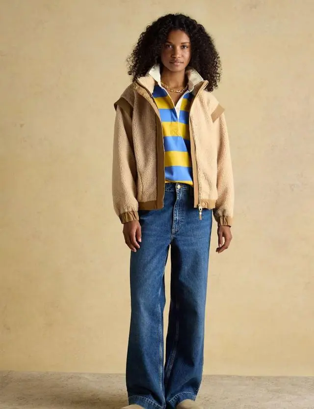 Joules 2 in 1 Zip Up Borg Fleece Jacket Cream