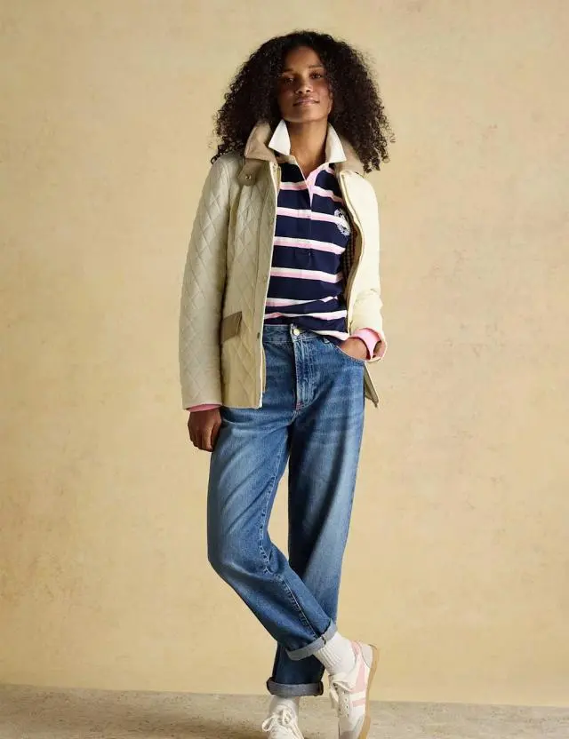 Joules Showerproof Quilted Barn Jacket Neutral