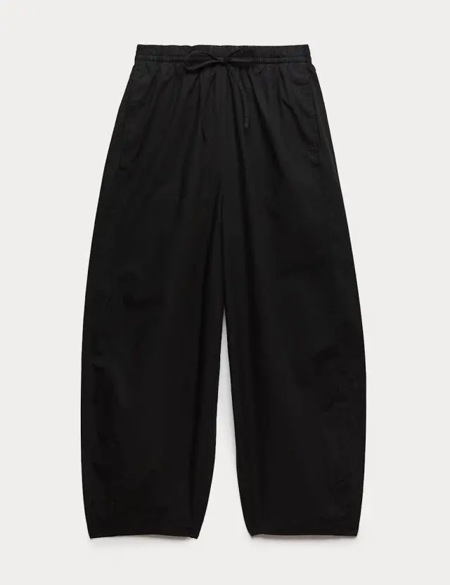 M&S Pure Cotton Drawstring Barrel Leg Ankle Grazer Trousers Black