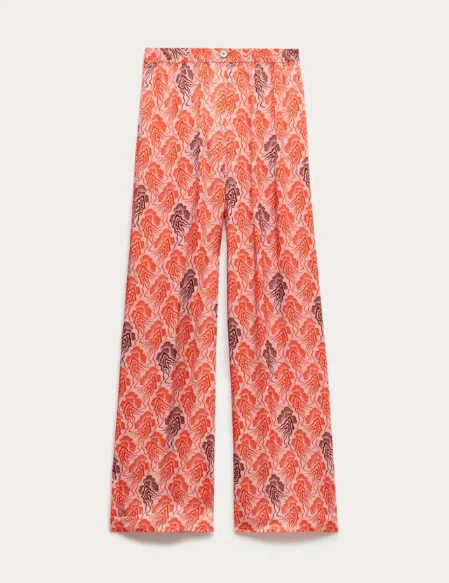 JAEGER Printed Wide Leg Trousers Pink Mix