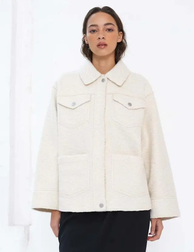 French Connection Textured Collared Utility Jacket Beige
