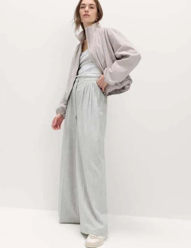 M&S Pleat Front Wide Leg Palazzo Trousers Grey