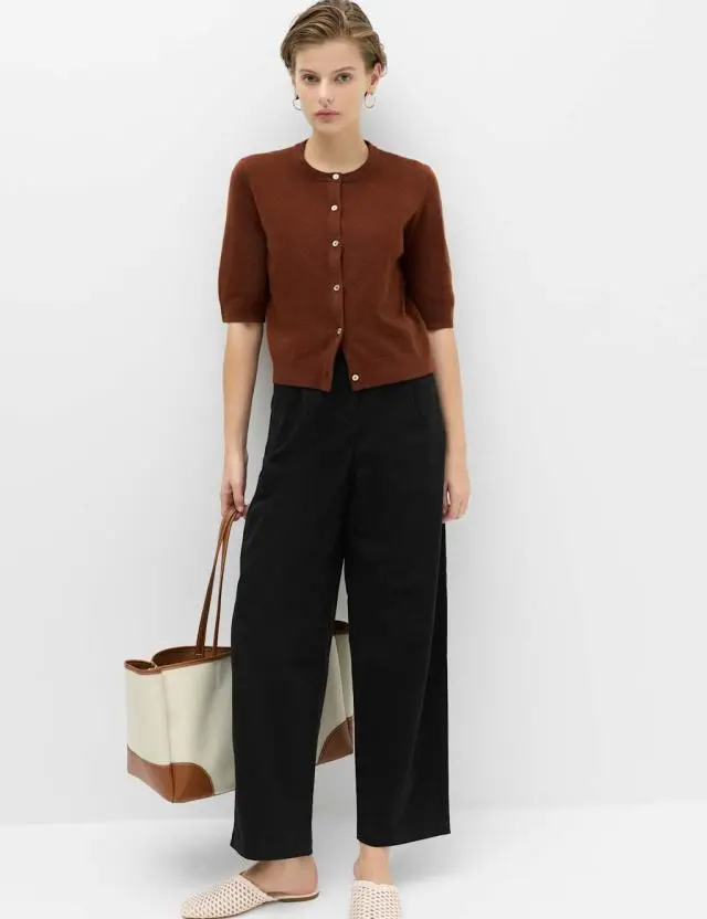 M&S Pure Cotton Barrel Leg trouser Black
