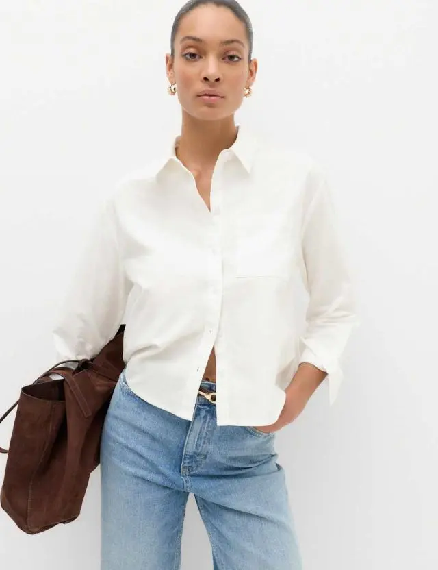 M&S Pure Cotton Striped Oxford Shirt Soft White