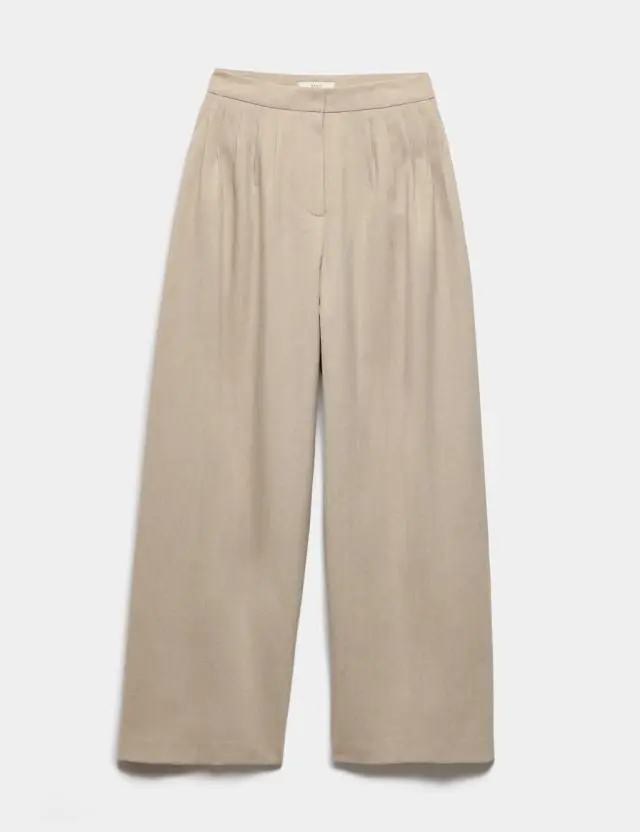 M&S Multi Pleat Wide Leg Trousers Multi/Neutral