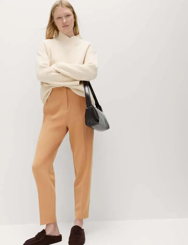 M&S Tapered Ankle Grazer Trousers Camel