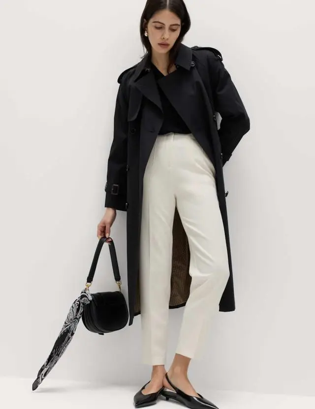 M&S Tapered Ankle Grazer Trousers Ivory