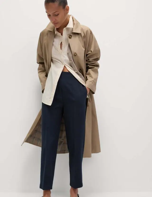 M&S Tapered Ankle Grazer Trousers Midnight Navy