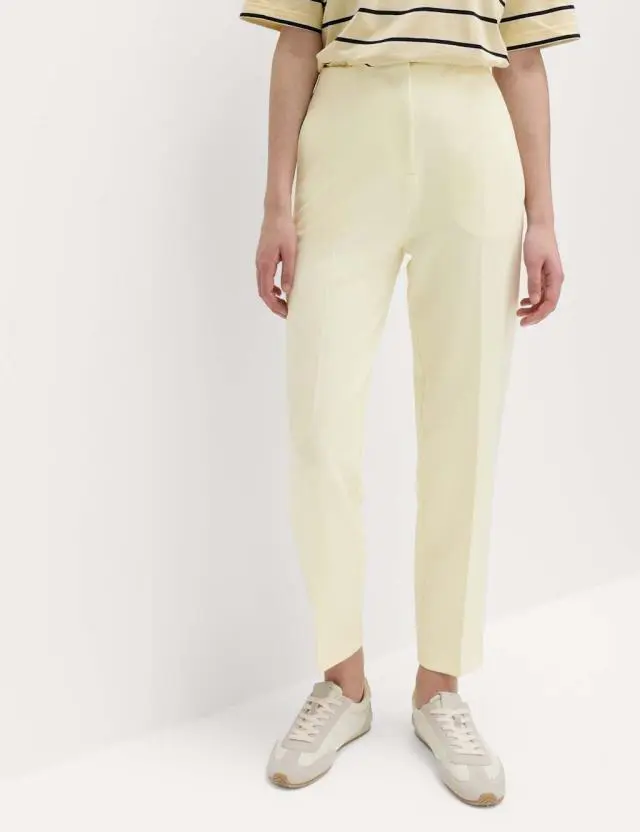 M&S Tapered Ankle Grazer Trousers Pale Yellow