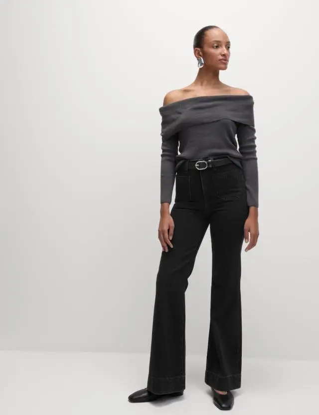 M&S Women's Patch Pocket Flare High Waisted Jeans 