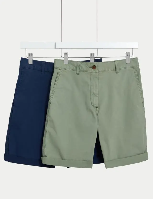 M&S Women's 2 Pack Cotton Rich Tea Dyed Chino Shorts 