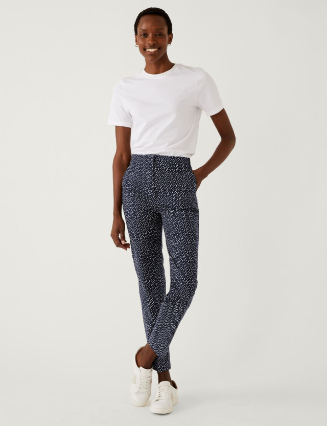 M S Womens Cotton Rich Polka Dot Slim Fit Trousers