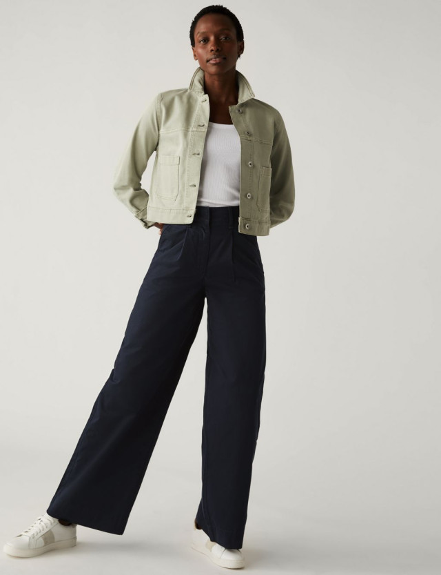 M S Womens Pure Cotton Slouchy Wide Leg Chinos