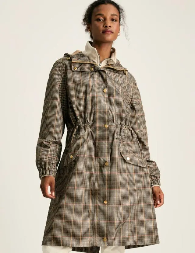 Joules Waterproof Checked Lightweight Raincoat Brown Mix