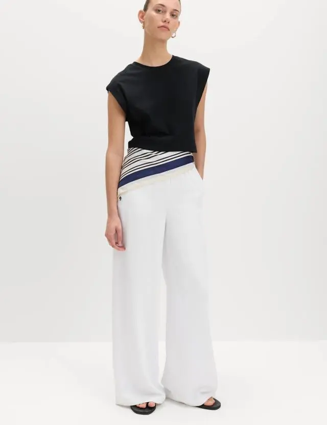 M&S Crepe Elasticated Waist Wide Leg Trousers White