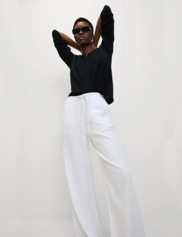M&S Linen Blend Wide Leg Trousers White