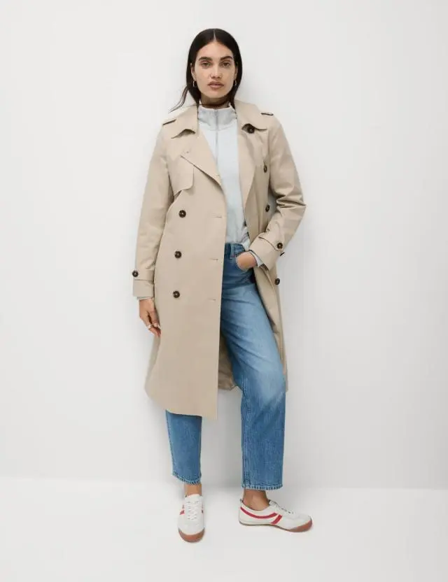 M&S Women's Petite Cotton Rich Double Breasted Trench Coat 